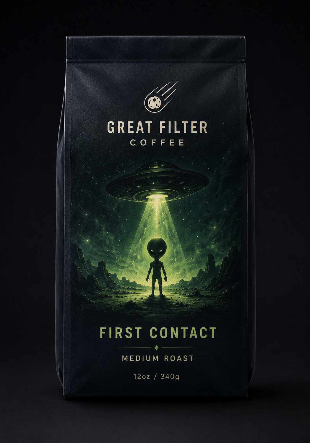 First Contact medium roast coffee bag
